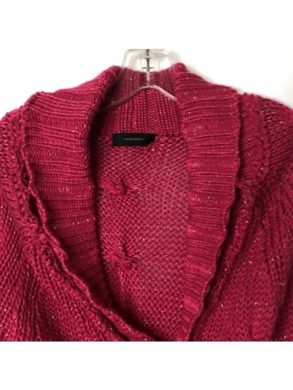 Vero Moda Womens Pink Metallic Knit Belted Collared Button Cardigan Sweater - Picture 3 of 9